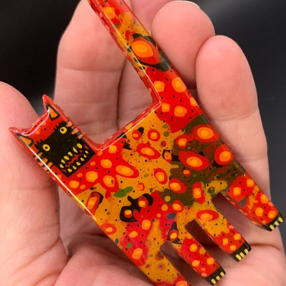 Mark Soppeland Hissing Cat Brooch Artsy Colorful OOAK Big Funky '90's J210 - Picture 6 of 7
